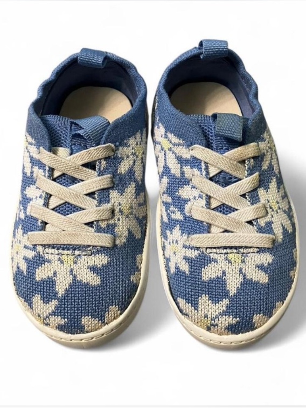 Toddler Girl Size 7 Carter’s Blue & White Floral Stretchy Knit Slip-on Sneakers